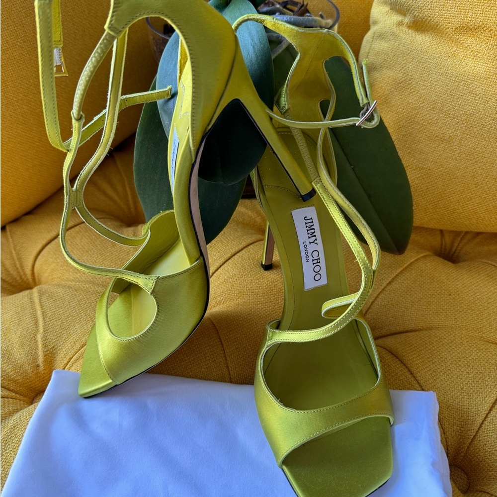 Jimmy Choo Azia 110 lime Satin Sandals Brand new